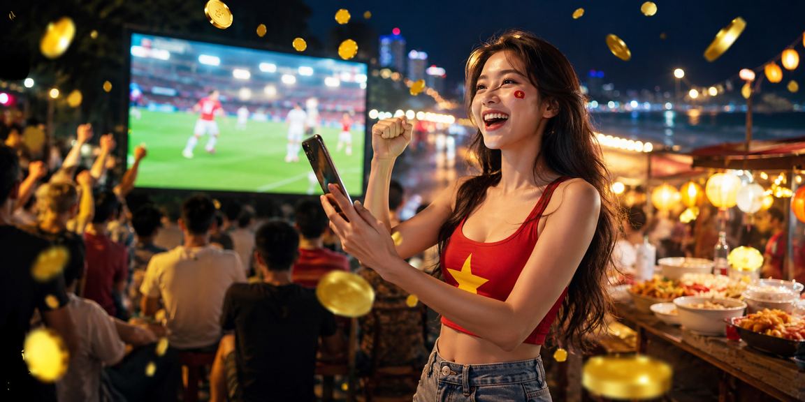 Người dùng Việt xem bóng đá buổi tối trên giao diện 152 tại chợ đêm Quy Nhơn
